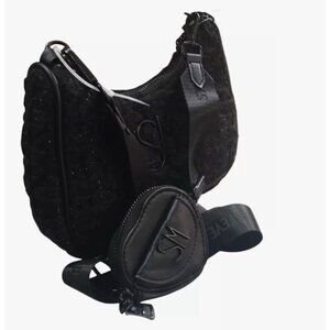 Steve Madden Btamela Heart Hangof Purse Black With Adjustable Strap New With Tag